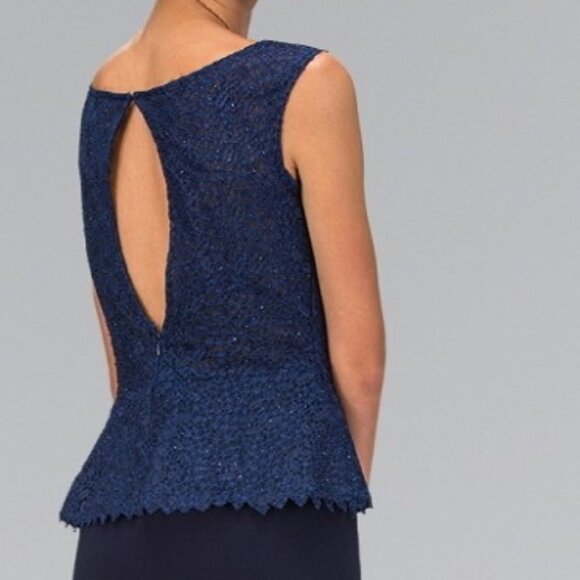 Evening Party Mother of Bride Peplum Floor Length Jersey Dress with Lace Bodice - Picture 3 of 8